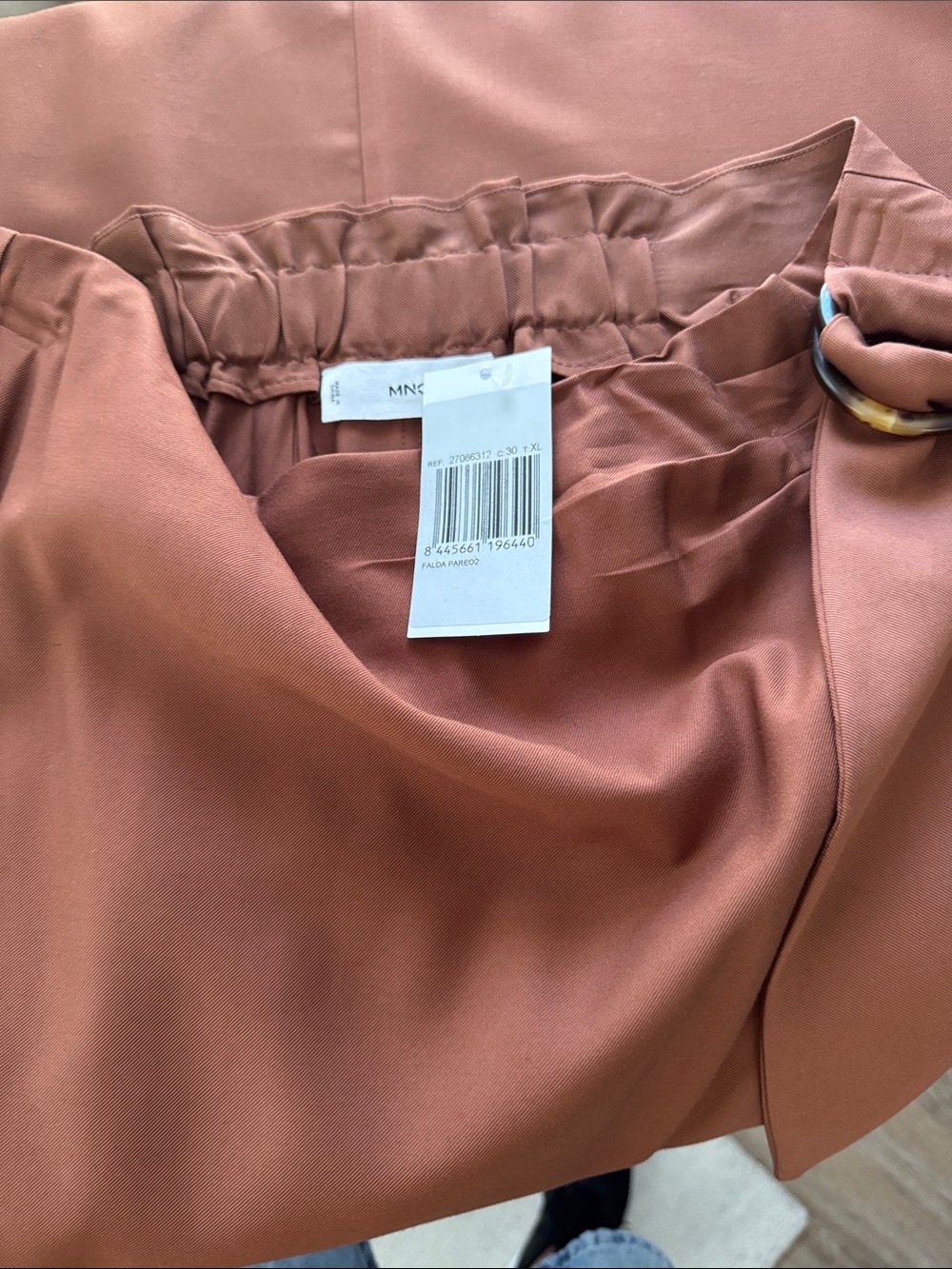 Mango Rust-Brown Midi Skirt with Ring Belt - Picture 3 of 5